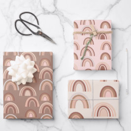 Boho Pink Beige Rainbow Wrapping Paper Sheets Geschenkpapier Set