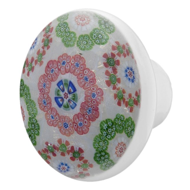 Boho Pink Blue Blume Motif Viktorianisch Keramikknauf (Rechts)
