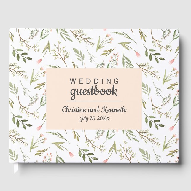 Boho Pink Blue Blumen Hochzeit Personalisierte Blu Gästebuch (Vorderseite)