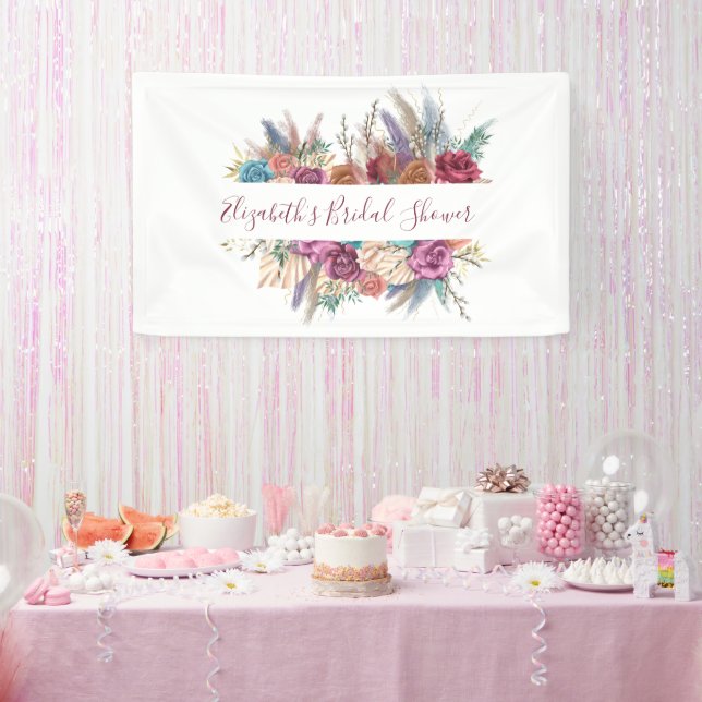 Boho Pink Blue Lila Floral Brautparty Banner (Party)