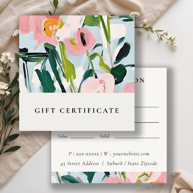 Boho Pink Blue Painted Floral Geschenkgutschein Quadratische Visitenkarte (Von Creator hochgeladen)