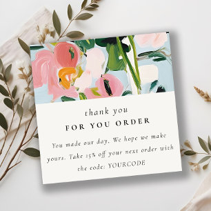 Boho Pink Blue Painted Floral Vielen Dank für Ihre Quadratische Visitenkarte