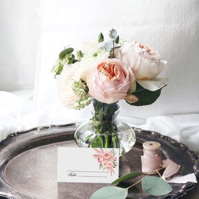 Boho Pink Blume Pampas Grass Wedding Platzkarte (Von Creator hochgeladen)