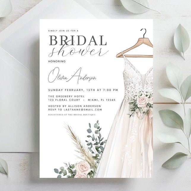 Boho Pink Blume und Grünes Brautparty Einladung (Von Creator hochgeladen)