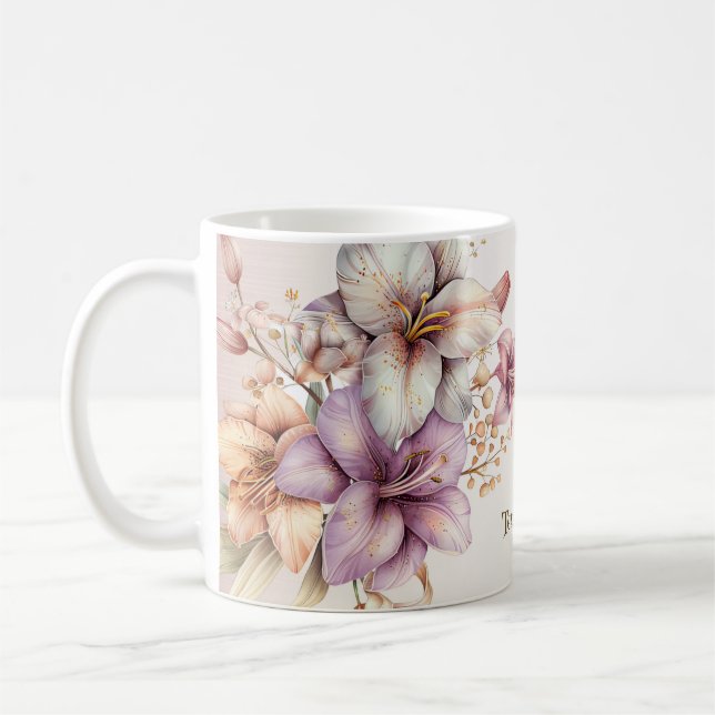 Boho Pink Blume Wasserfarben Elegant Stilvoll Kaffeetasse (Links)