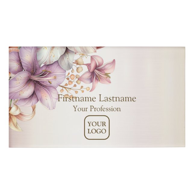 Boho Pink Blume Wasserfarben Elegant Stilvoll Namenschild (Vorderseite)