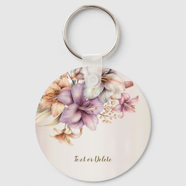 Boho Pink Blume Wasserfarben Elegant Stilvoll Schlüsselanhänger (Vorderseite)