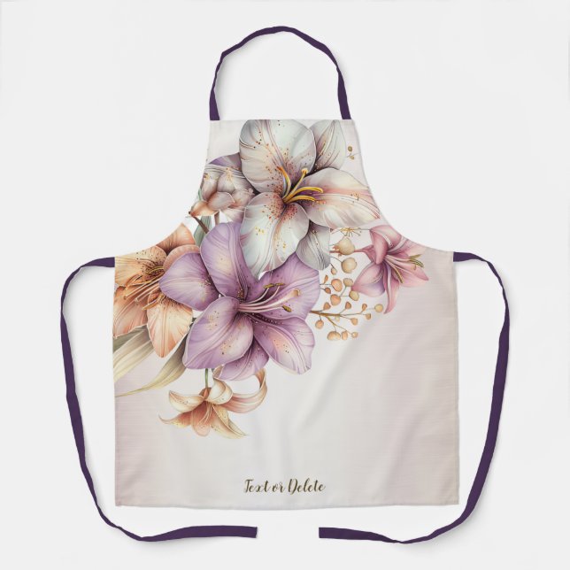 Boho Pink Blume Wasserfarben Elegant Stilvoll Schürze (Vorderseite)