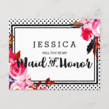 Boho Pink Blumenmuster Wirst du meine Trauzeugin s