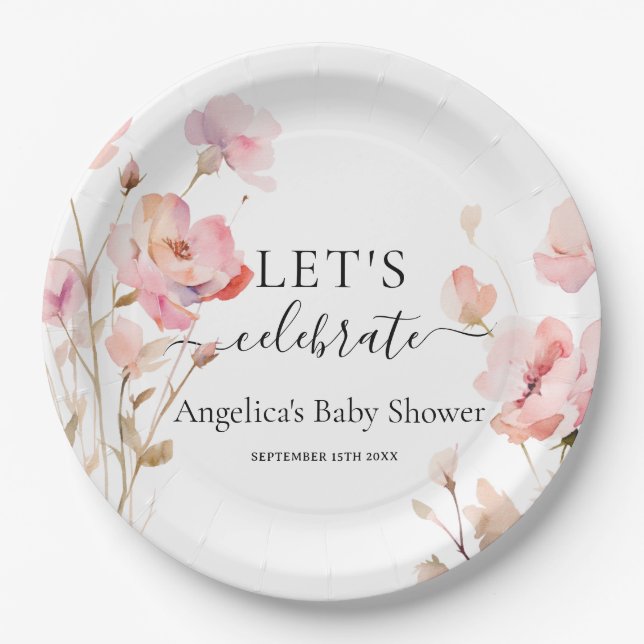 BOHO PINK BLUSH WATERCOLOR BLUME PAPPTELLER (Vorderseite)