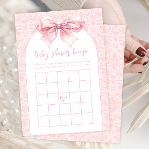 Boho Pink Bow Baby Girl Dusche Bingo Game Card Einladung