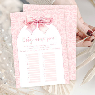 Boho Pink Bow Baby Girl Dusche Name Race Game Card Einladung