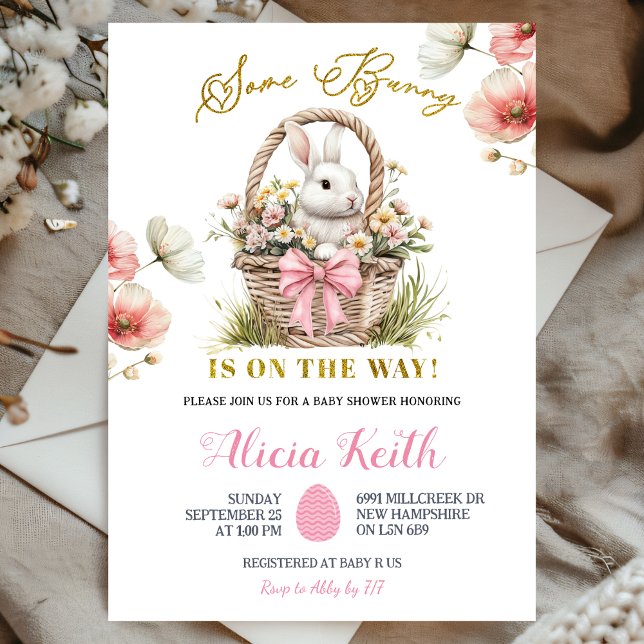 Boho Pink Bow Floral Easter Bunny Baby Shower Einladung (Von Creator hochgeladen)