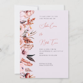 Boho Pink & Brown Blume/Feathers Lila Wedding Einladung