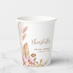 Boho Pink Brown Pampas Grass BRAUTPARTY Pappbecher