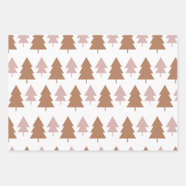 Boho Pink Brown Weihnachtsbaumen Urlaub Geschenkpapier Set