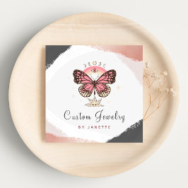 Boho Pink Butterfly Mystic Moon Handmade Juwelen Quadratische Visitenkarte