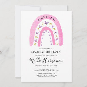 Boho Pink Butterfly Rainbow Girl Abschluss Einladung
