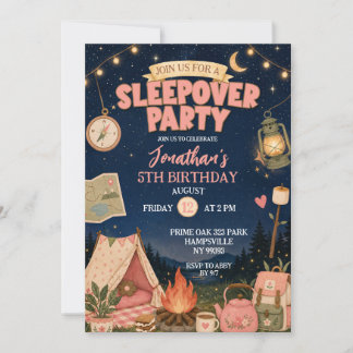 Boho Pink Camp Übernachtungsparty Geburtstag Einladung