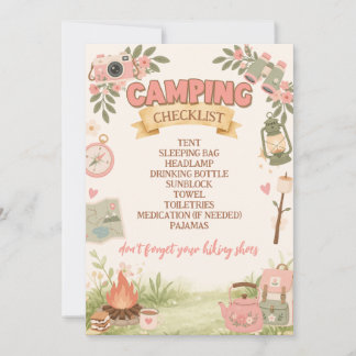 Boho Pink Camping-Checkliste Einladung