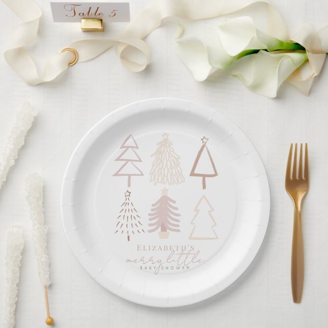 Boho Pink Christmas Trees Baby Shower Pappteller (Hochzeit)