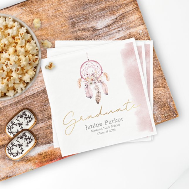 Boho Pink Class Year Graduation Party Serviette (Von Creator hochgeladen)