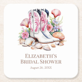 Boho Pink Cowgirl Cowgirl Boots Brautparty Rechteckiger Pappuntersetzer