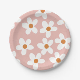Boho Pink Daisy Birthday Pappteller