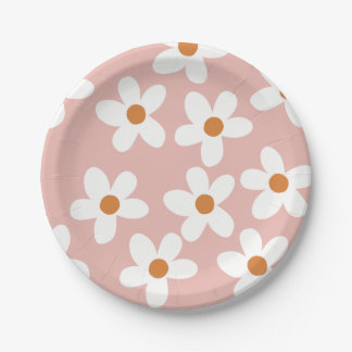 Boho Pink Daisy Birthday Pappteller