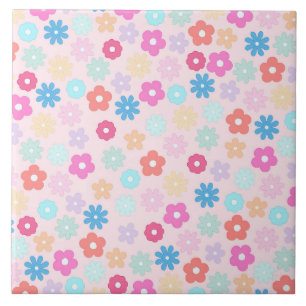 Boho Pink Daisy Blume Pattern Fliese