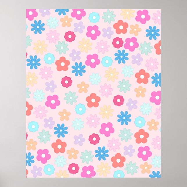 Boho Pink Daisy Blume Pattern Poster (Vorne)