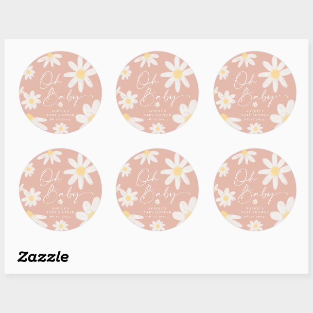 Boho Pink Daisy Blume Round Sticker (Blatt)