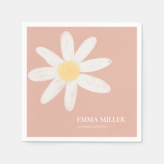 Boho Pink Daisy Floral Napkins Serviette (Vorderseite)