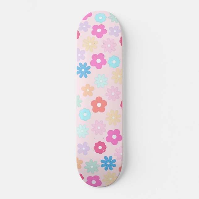 Boho Pink Daisy Flowers Pattern Skateboard (Vorderseite)