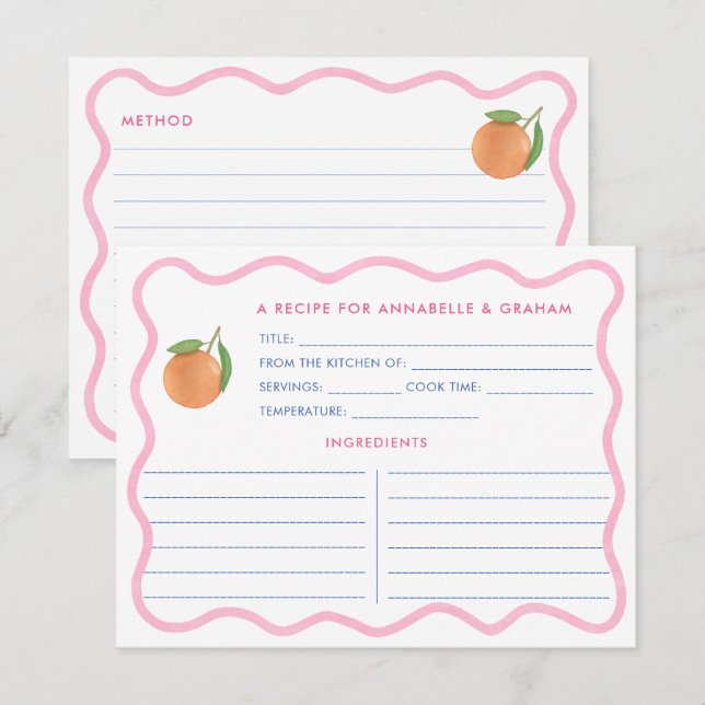 Boho Pink Doodle Citrus Brautparty Rezept Karte (Vorne/Hinten)