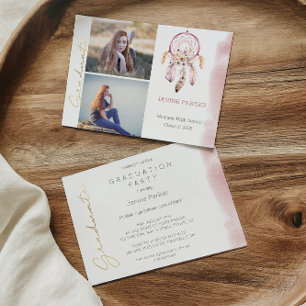 Boho Pink Dream Catcher Foto Graduation Party Einladung