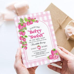 Boho Pink Erdbeere Berry Sweet Baby Girl Shower Einladung