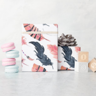 Boho Pink Feathers Geschenkpapier