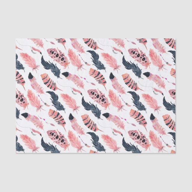 Boho Pink Feathers Seidenpapier (Vorderseite)