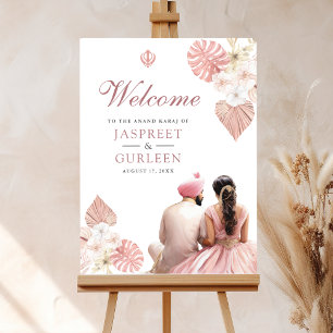 Boho Pink Floral Anand Karaj Wedding Welcome Sign Poster