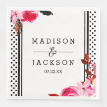 Boho Pink Floral & Black Dot Hochzeitsmonogramm