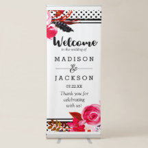 Boho Pink Floral & Black Dots Hochzeit Willkommen