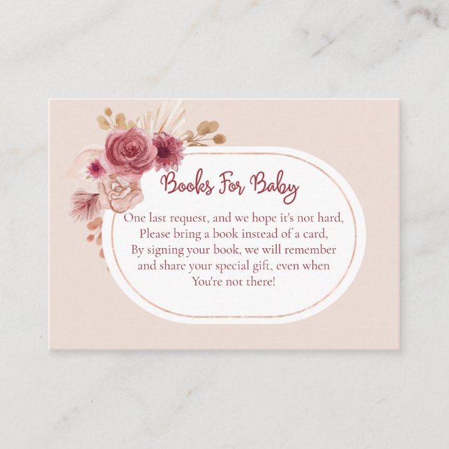 Boho Pink Floral Books For Baby Begleitkarte (Vorderseite)