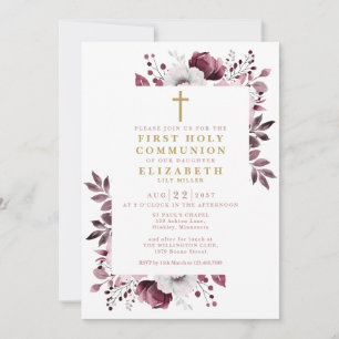 Boho Pink Floral Botanischer Erste Heilige Kommune Einladung