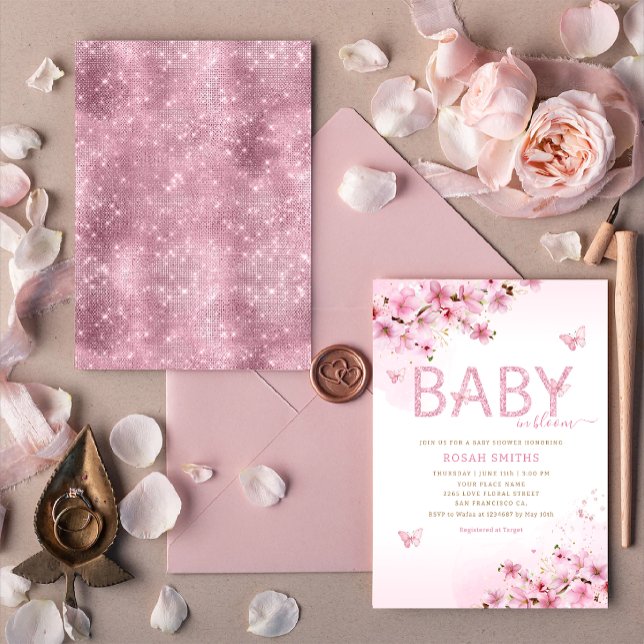Boho Pink Floral Butterfly Girl Babydusche Einladung (Von Creator hochgeladen)