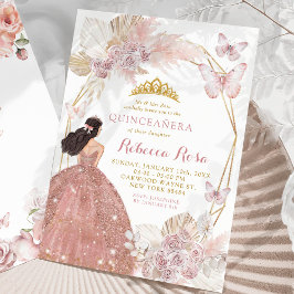 Boho Pink Floral Butterfly Prinzessin Quinceañera Einladung
