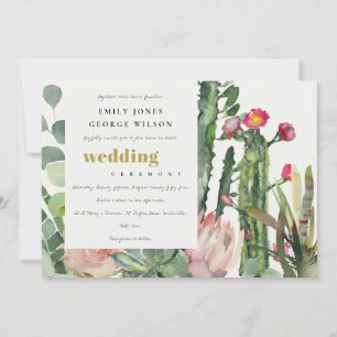 BOHO PINK FLORAL CACTI FAUNA WATERCOLOR WEDD EINLADUNG