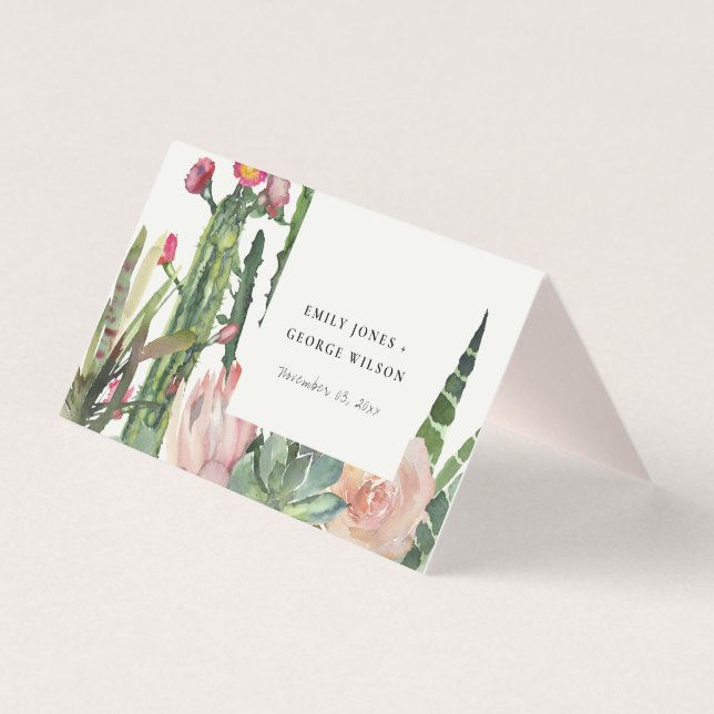 BOHO PINK FLORAL CACTI FOLIAGE MARIAGE CARTES DE P (Back)