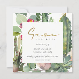 BOHO PINK FLORAL CACTI FOLIAGE SAVE THE DATE EINLADUNG