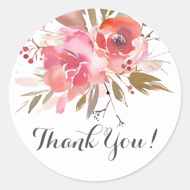 Boho pink floral danke Ihnen Aufkleber (Vorderseite)